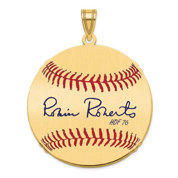 14K Gold Plated Robin Roberts Signature LG Enamel Baseball Pendant